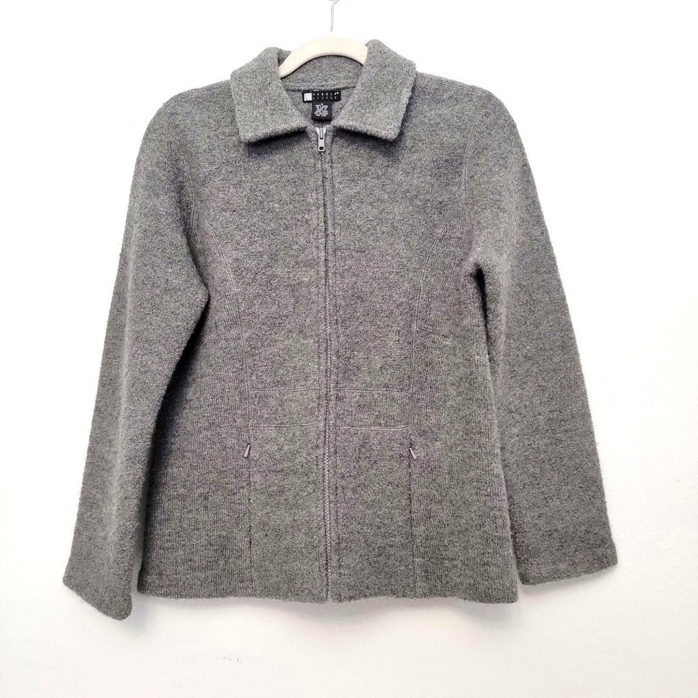 Carole Little Vintage 90s Gray Wool Zip Front Jacket Size Small